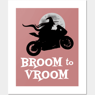 Halloween Witch on Bike Funny Broom to Vroom Posters and Art